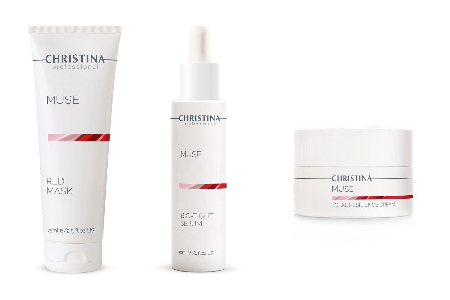 Christina Muse — Produktauswahl der Linie auf weißem Grund