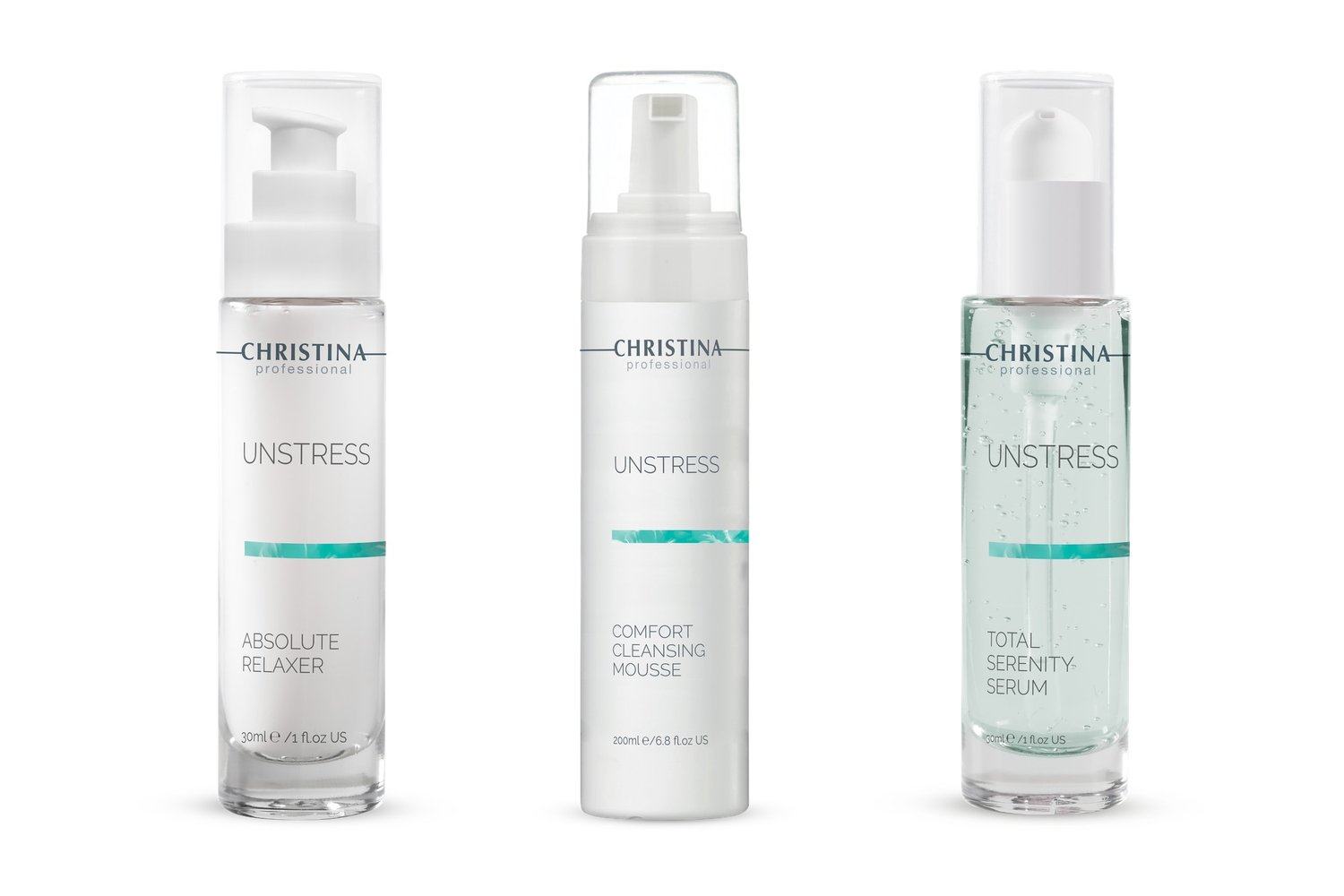Christina Unstress — Produktauswahl der Linie auf weißem Grund